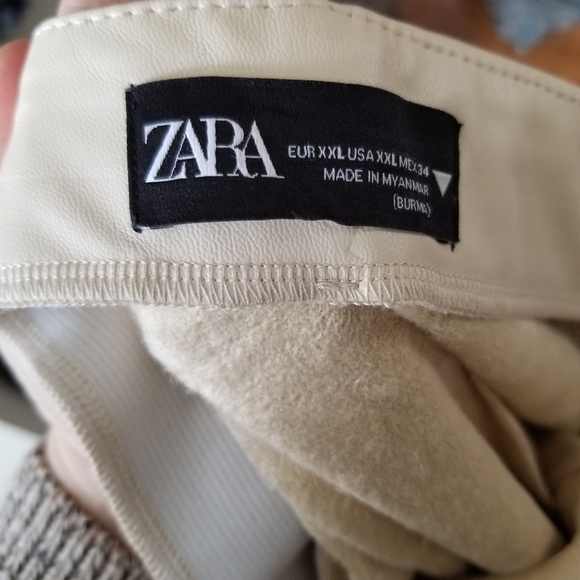 Zara Faux Leather Cream Ecru Legging Zippered Leg High Waist Soft Size XXL - Picture 4 of 8